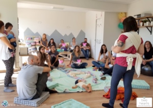 Babywearing consultant Simoni Gruber from Greece during a lesson with other parents